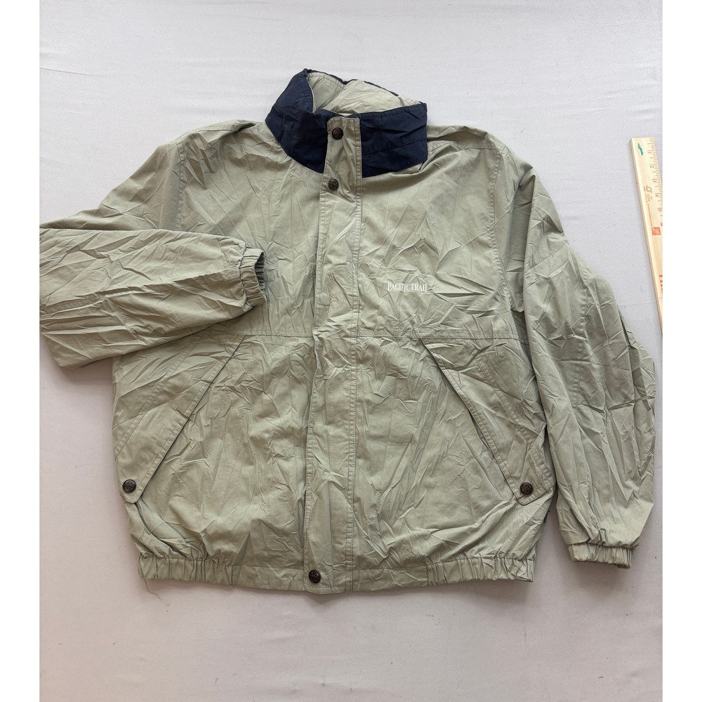 Pacific Trail Mens XL Sage Green Navy Blue Lightweight Windbreaker Jacket Zip Up